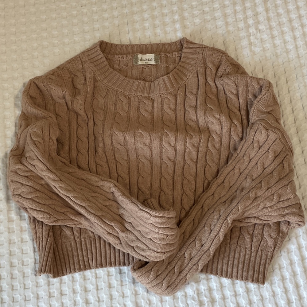 Altar'd State Cable Knit Sweater in Tan